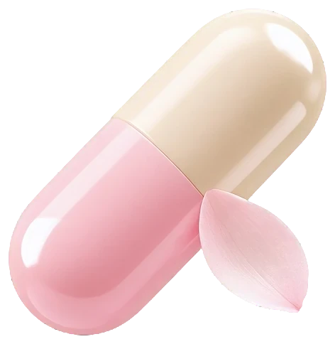 A blush and champagne capsule with a petal