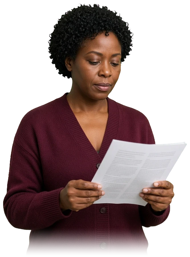 A woman reading her first lab report